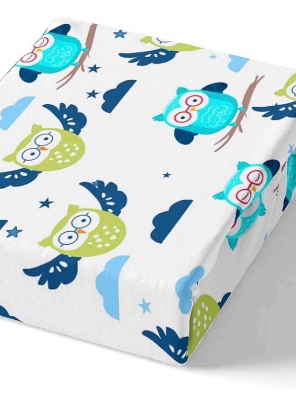 Owl Pattern Kids Duvet Cover Set in Blue & Green - twin 001